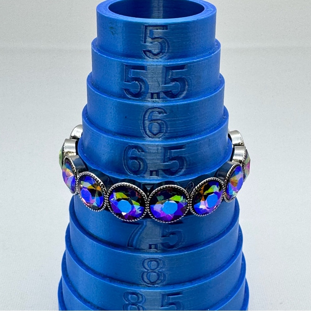 Silver Tone AB Crystal Stretch Bracelet Rainbow Faceted Statement Glam Stacking - Picture 5 of 8